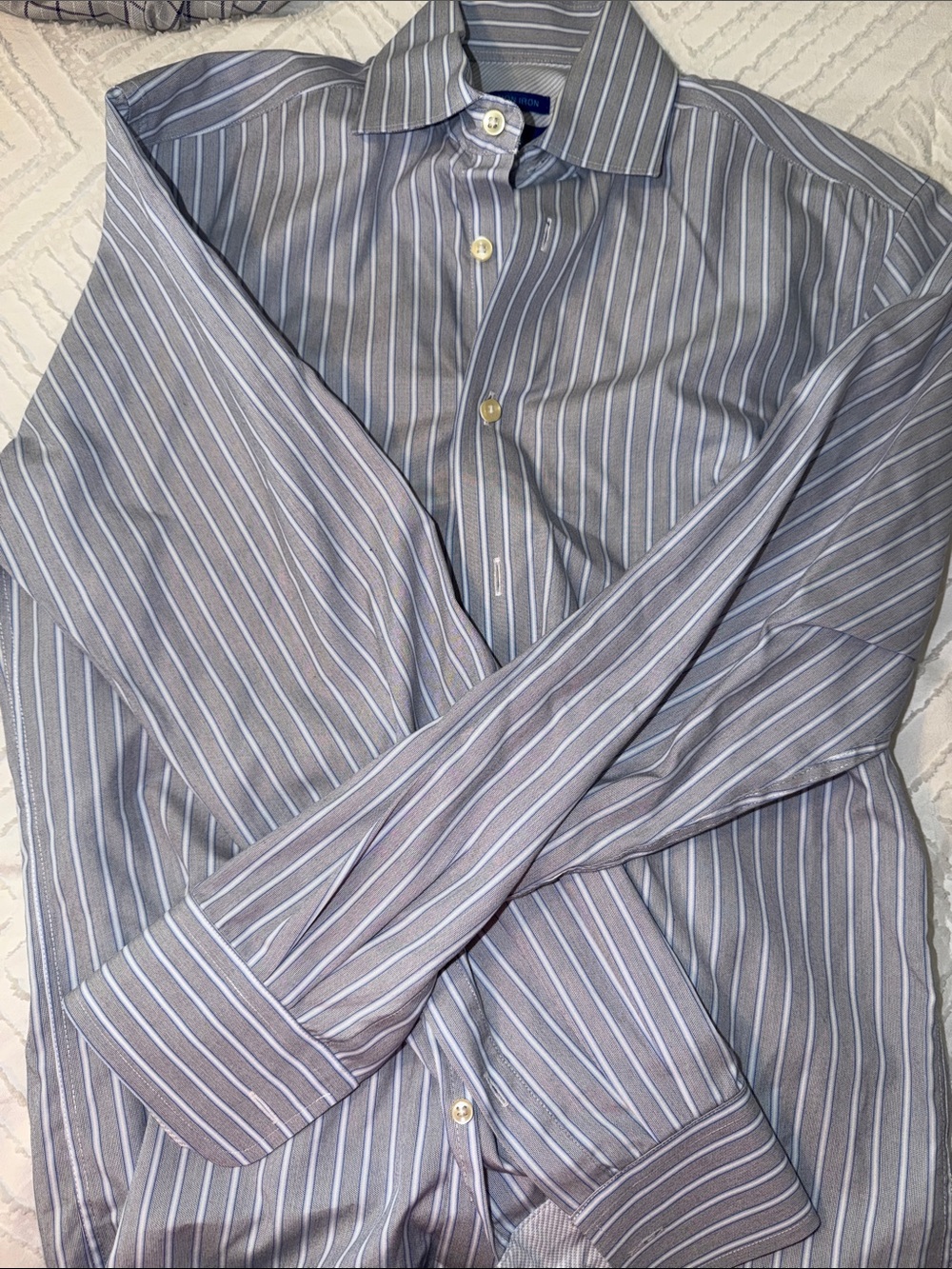 Egara Grey Dress Shirt with White & Light Blue Stripes
